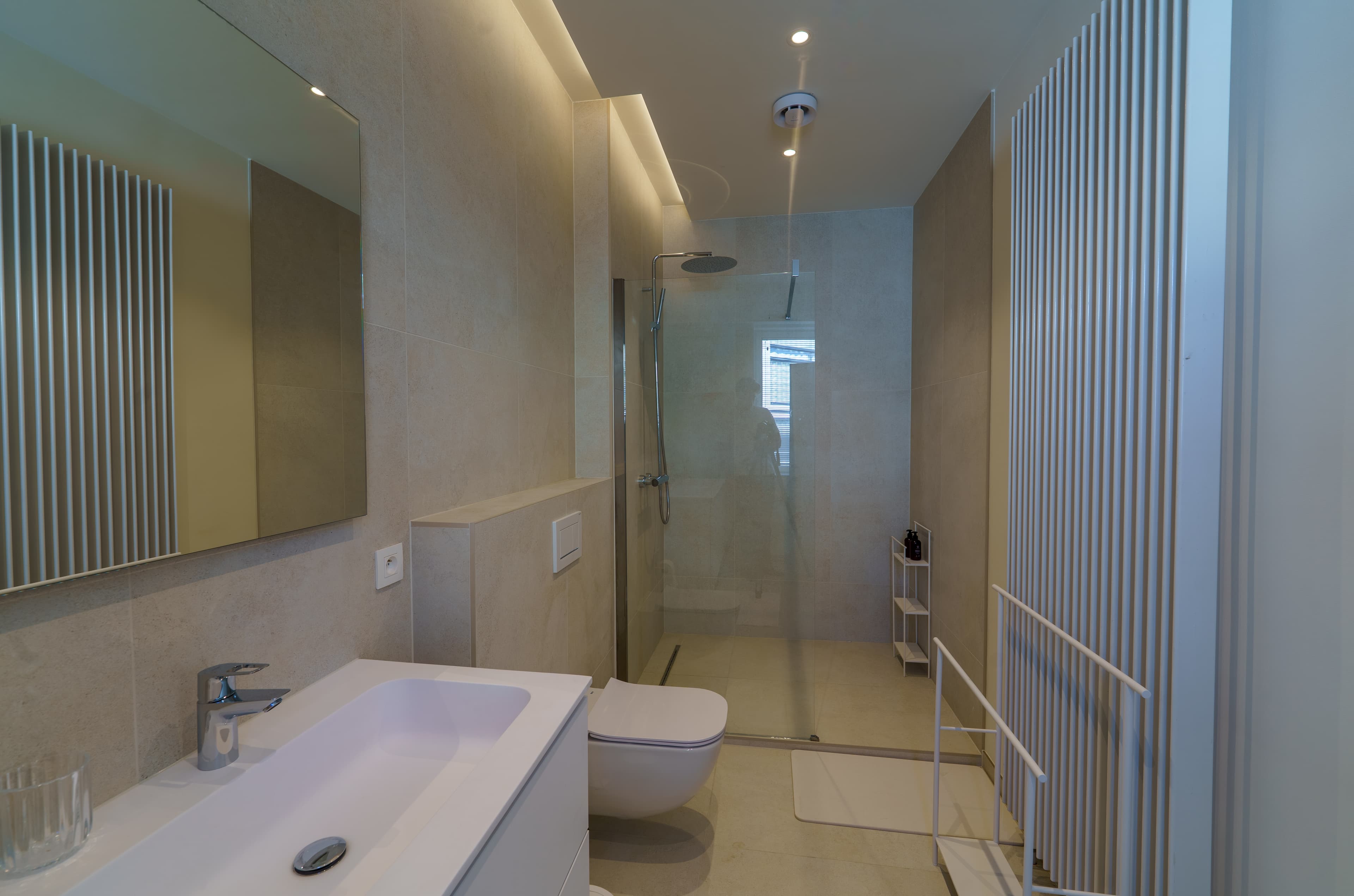 Second-floor en-suite bathroom with a glass walk-in shower